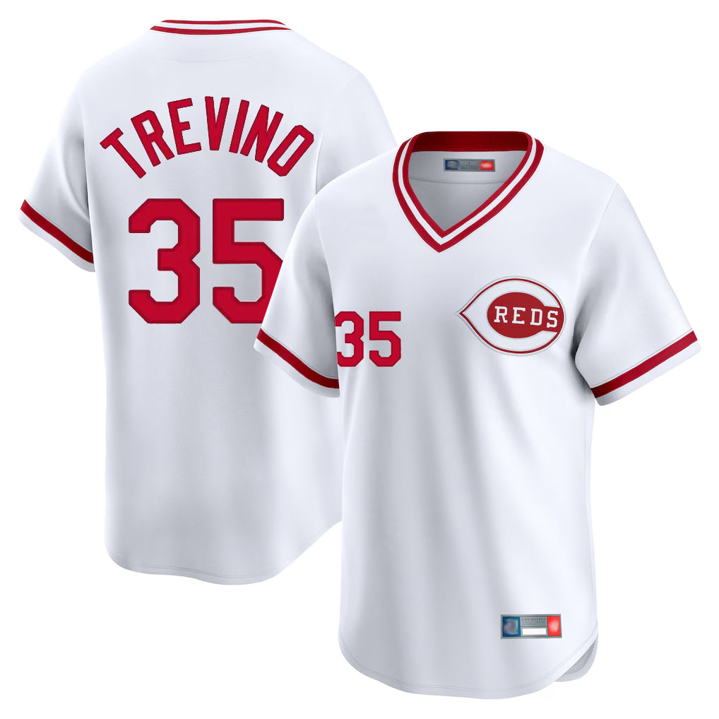 Silnrao C.Reds #35 Jose Trevino Player White Cooperstown Collection Limited T-shirt Home Stitched Jerseys