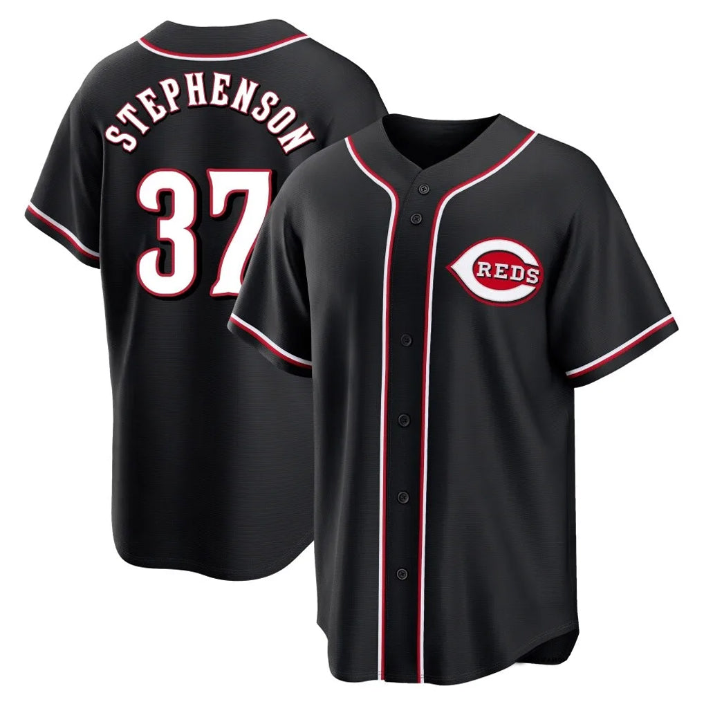 Silnrao C.Reds #37 Tyler Stephenson Player Black Fashion Out Home Game Stitched Jerseys