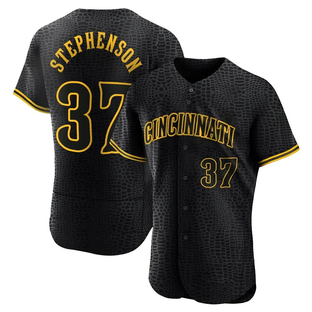Silnrao C.Reds #37 Tyler Stephenson Player Black Snake Skin City Limited Elite Home Stitched Jerseys
