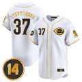 Silnrao C.Reds #37 Tyler Stephenson Player White-Gold Vapor Premier Limited Home Stitched Jerseys