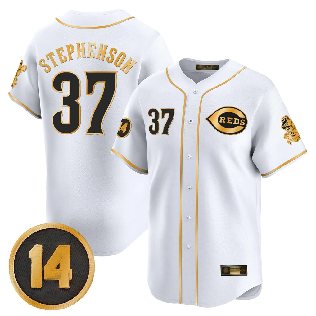 Silnrao C.Reds #37 Tyler Stephenson Player White-Gold Vapor Premier Limited Home Stitched Jerseys