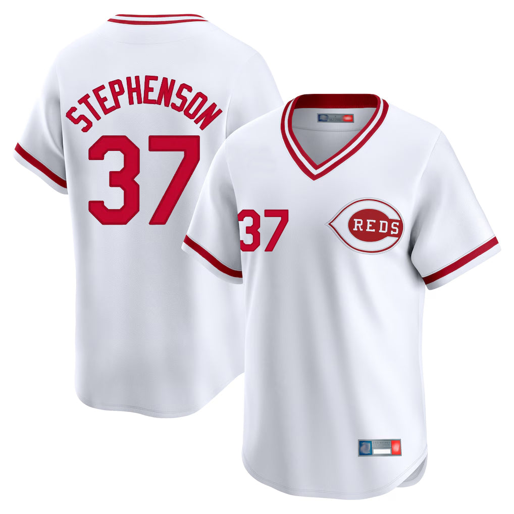 Silnrao C.Reds #37 Tyler Stephenson Player White Cooperstown Collection Limited T-shirt Home Stitched Jerseys