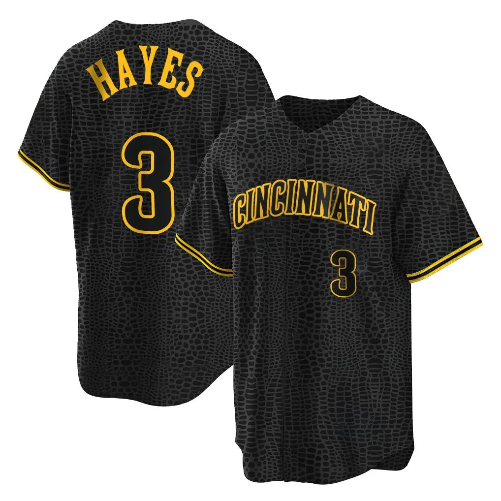 Silnrao C.Reds #3 Ke'Bryan Hayes Player Black Snake Skin City Home Stitched Jerseys