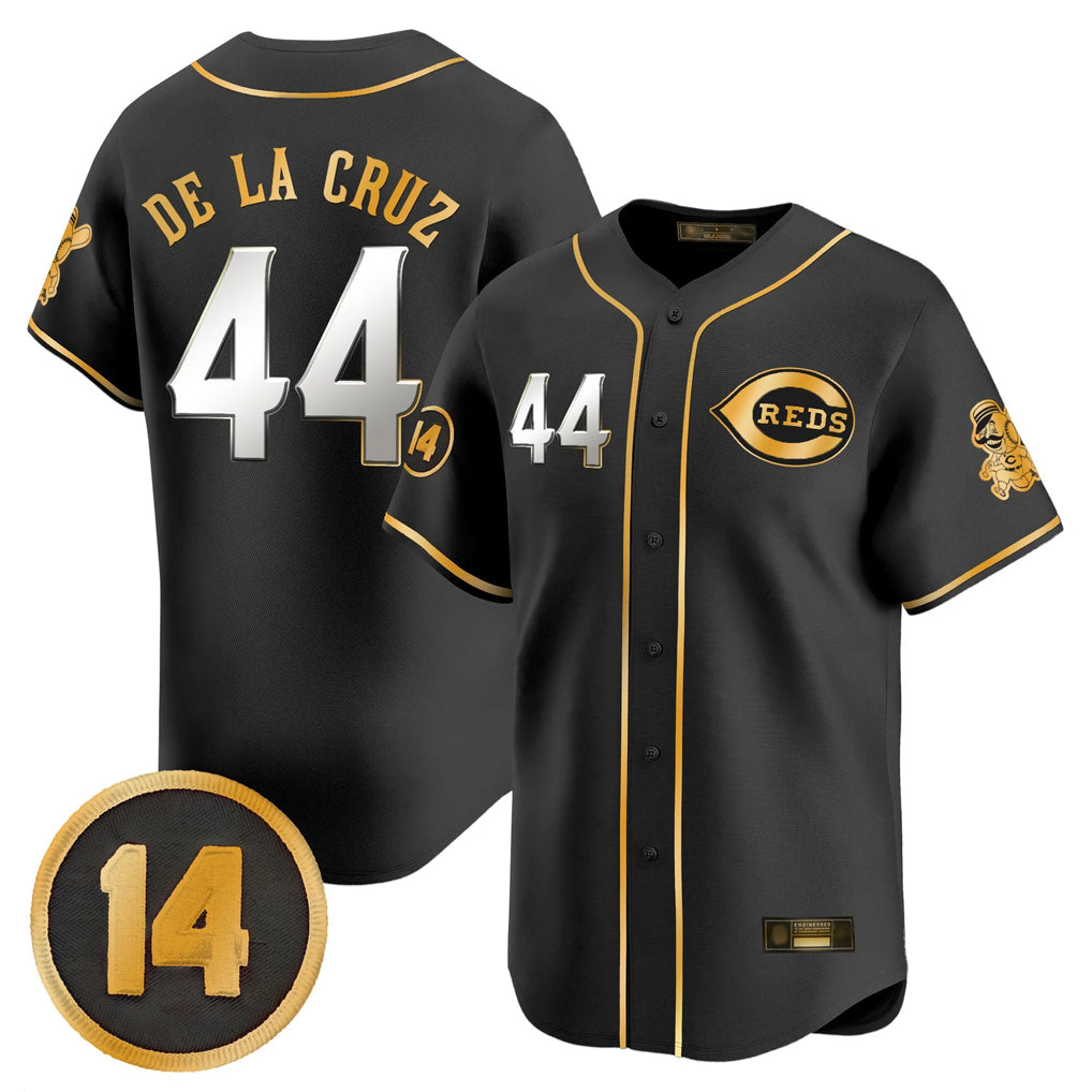 Silnrao C.Reds #44 Elly De La Cruz Player Black-Gold Vapor Premier Limited Home Stitched Jerseys
