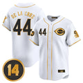 Silnrao C.Reds #44 Elly De La Cruz Player White-Gold Vapor Premier Limited Home Stitched Jerseys