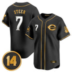 Silnrao C.Reds #7 Spencer Steer Player Black-Gold Vapor Premier Limited Home Stitched Jerseys