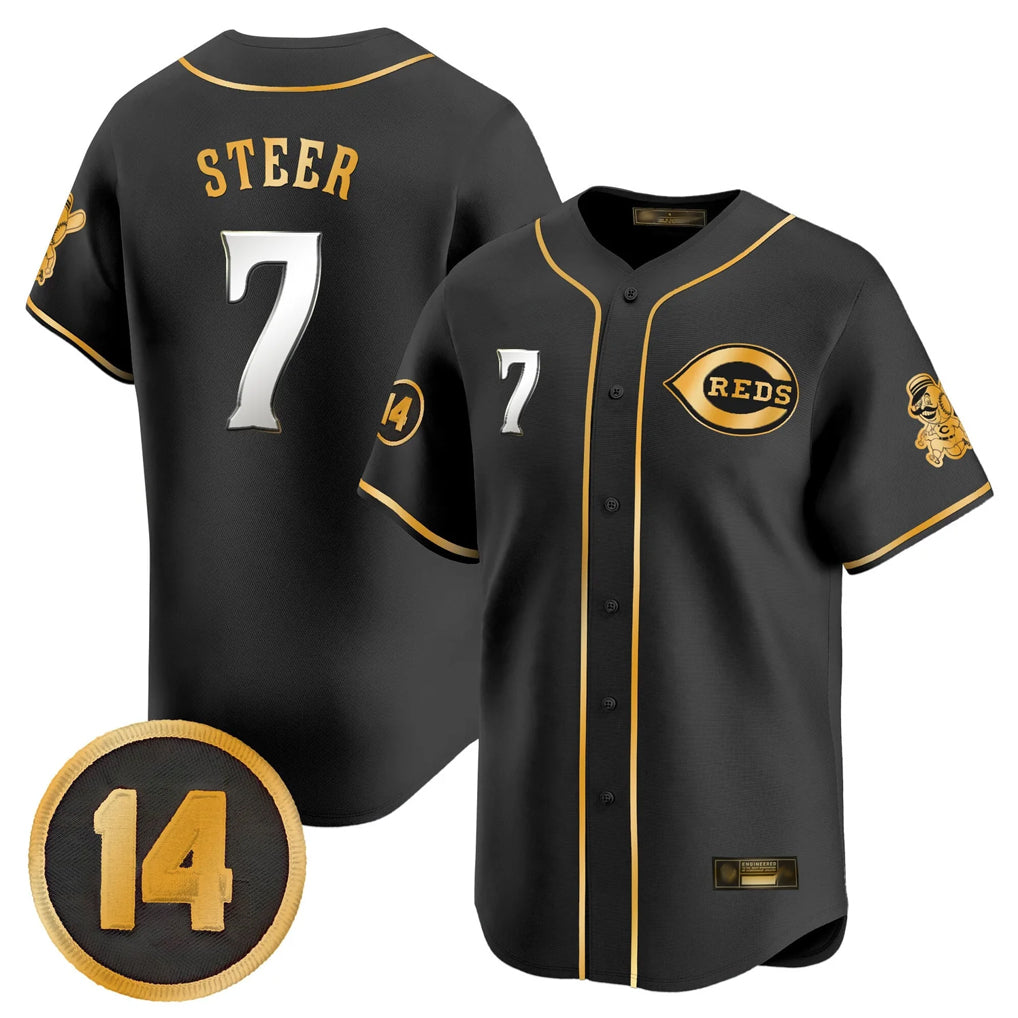 Silnrao C.Reds #7 Spencer Steer Player Black-Gold Vapor Premier Limited Home Stitched Jerseys