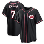 Silnrao C.Reds #7 Spencer Steer Player Black Fashion Out Home Game Stitched Jerseys