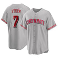Silnrao C.Reds #7 Spencer Steer Player Gray Home Game Stitched Jerseys