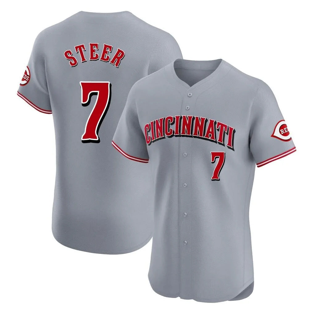 Silnrao C.Reds #7 Spencer Steer Player Gray Limited Elite Home Stitched Jerseys
