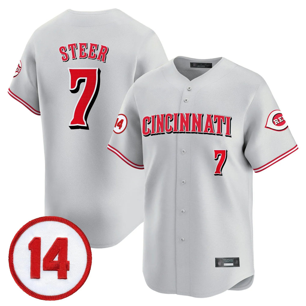 Silnrao C.Reds #7 Spencer Steer Player Gray Vapor Premier Limited Home Stitched Jerseys