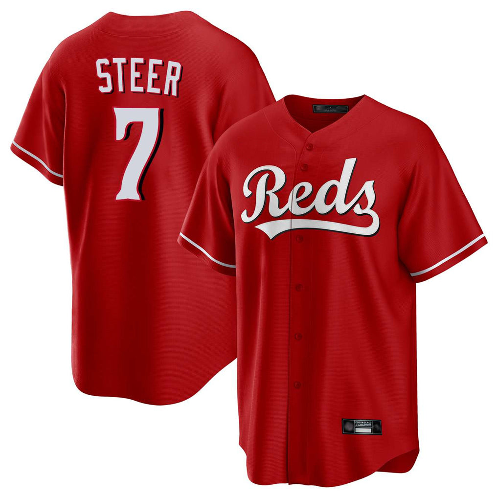 Silnrao C.Reds #7 Spencer Steer Player Red Home Game Stitched Jerseys