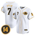 Silnrao C.Reds #7 Spencer Steer Player White-Gold Vapor Premier Limited Home Stitched Jerseys
