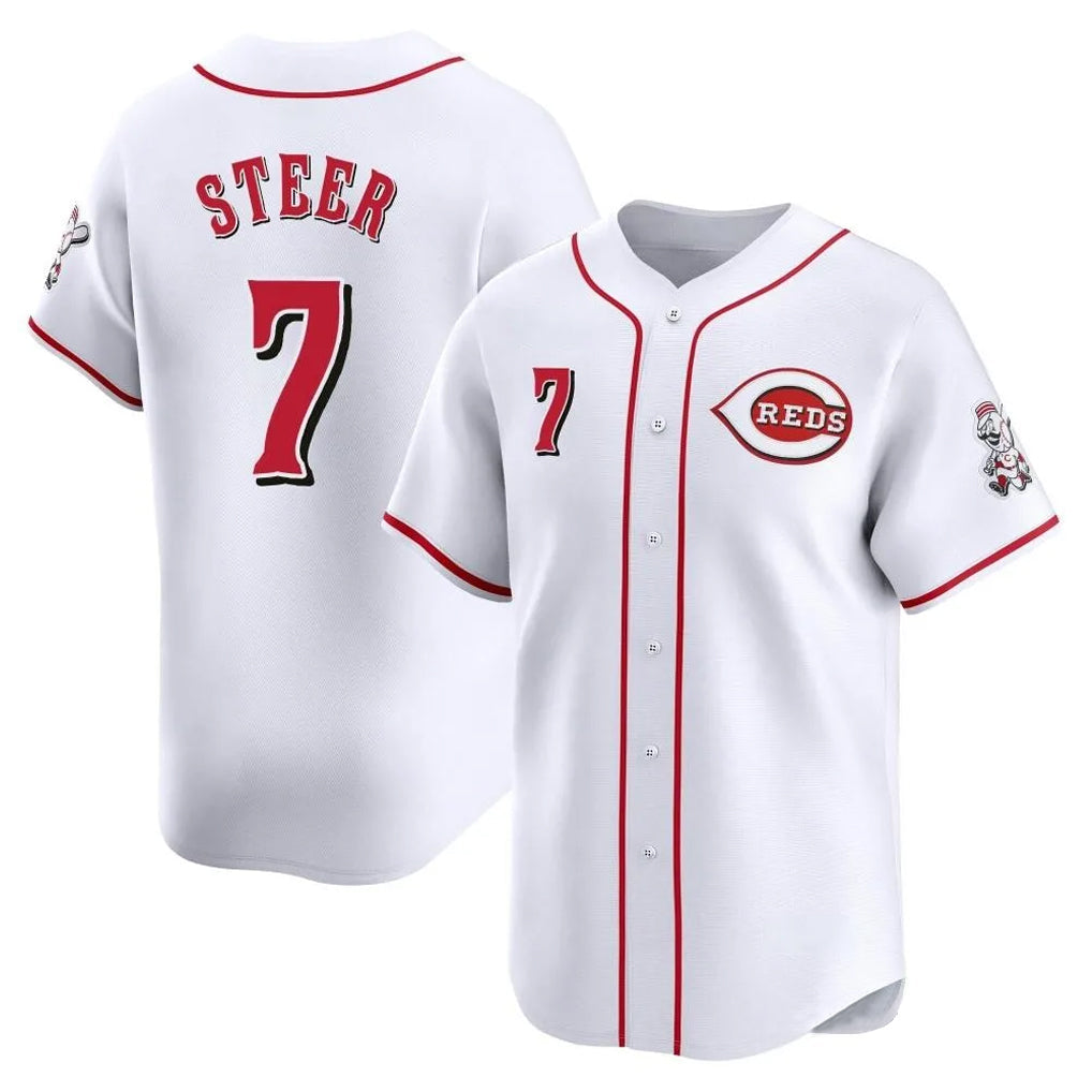 Silnrao C.Reds #7 Spencer Steer Player White Home Limited Stitched Jerseys