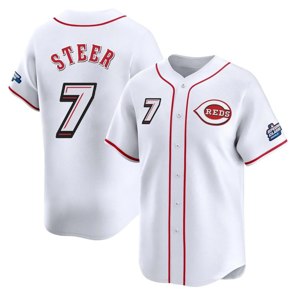 Silnrao C.Reds #7 Spencer Steer Player White Speedway Classic Home Limited Stitched Jerseys