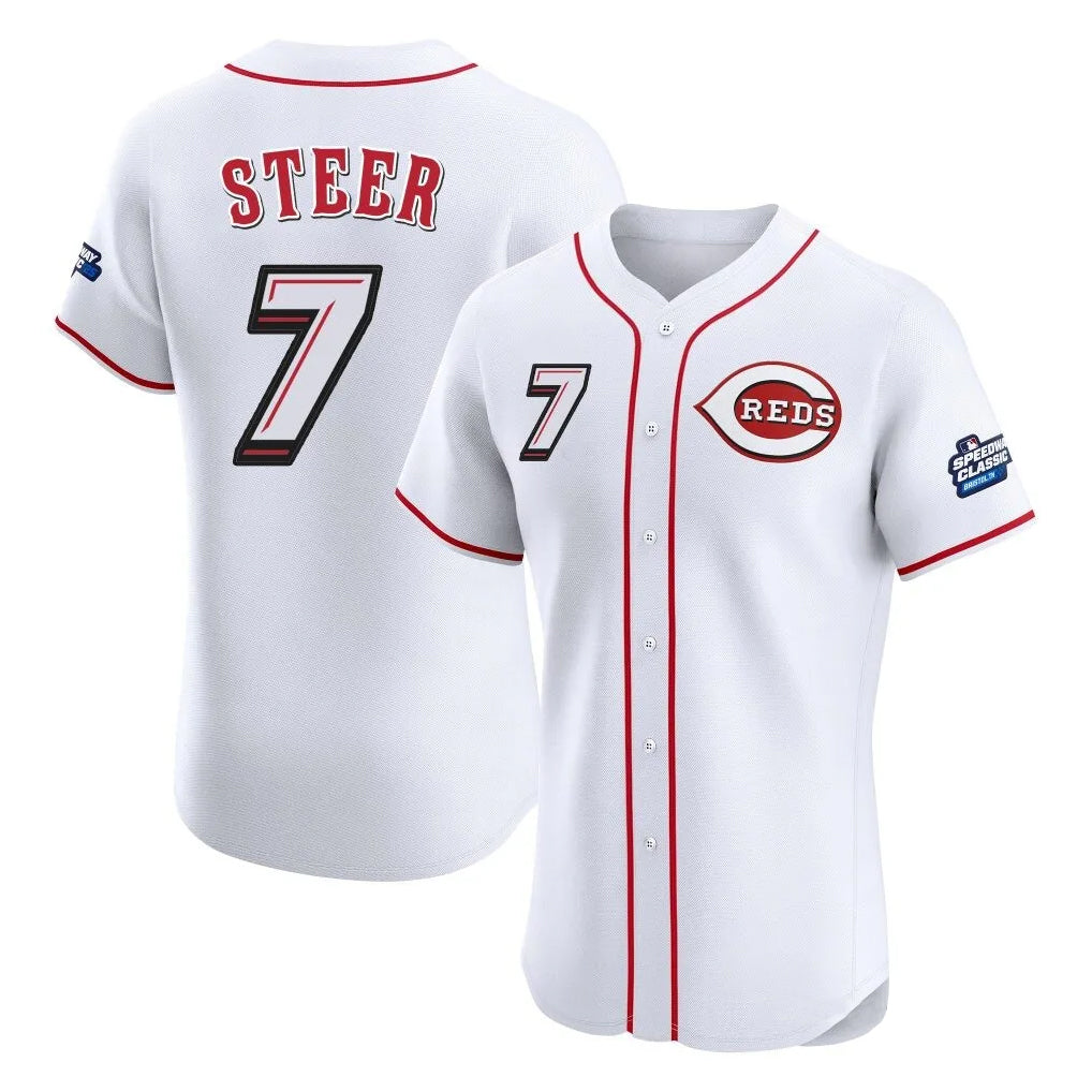 Silnrao C.Reds #7 Spencer Steer Player White Speedway Classic Limited Elite Home Stitched Jerseys