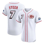 Silnrao C.Reds #7 Spencer Steer Player White Speedway Classic Limited Elite Home Stitched Jerseys