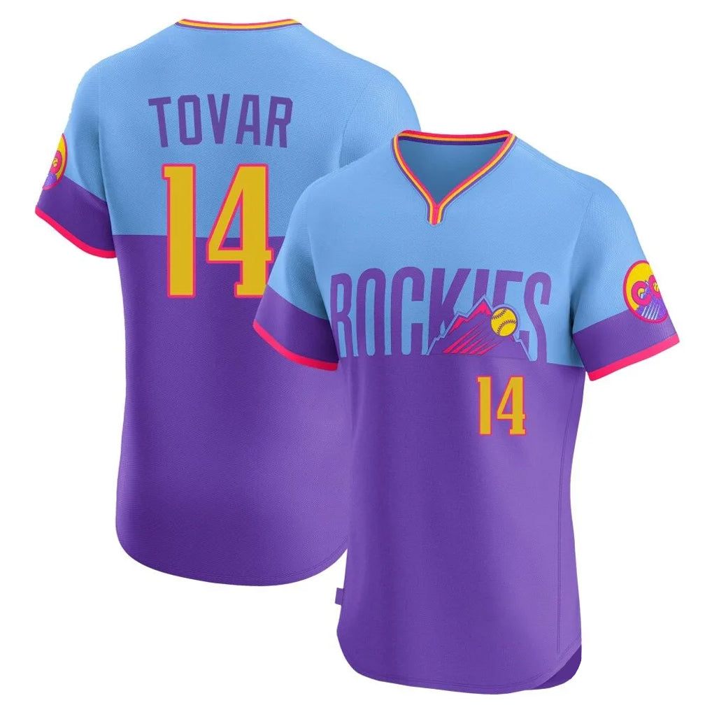 Silnrao C.Rockies #14 Ezequiel Tovar Player Purple-Light Blue City Connect Limited Elite Home T-shirt Stitched Jerseys