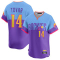 Silnrao  C.Rockies #14 Ezequiel Tovar Player Purple-Light Blue City Connect Limited Home T-shirt Stitched Jerseys