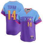 Silnrao  C.Rockies #14 Ezequiel Tovar Player Purple-Light Blue City Connect Limited Home T-shirt Stitched Jerseys