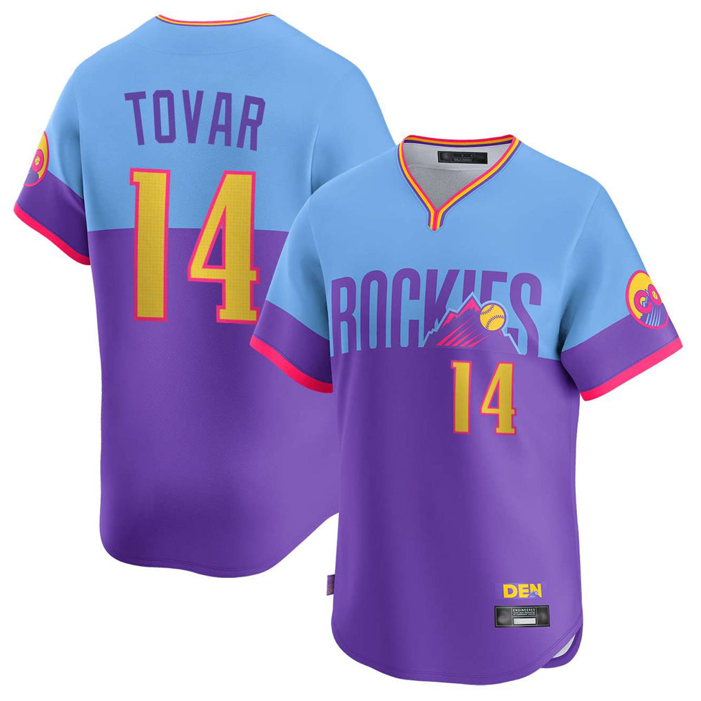 Silnrao  C.Rockies #14 Ezequiel Tovar Player Purple-Light Blue City Connect Limited Home T-shirt Stitched Jerseys