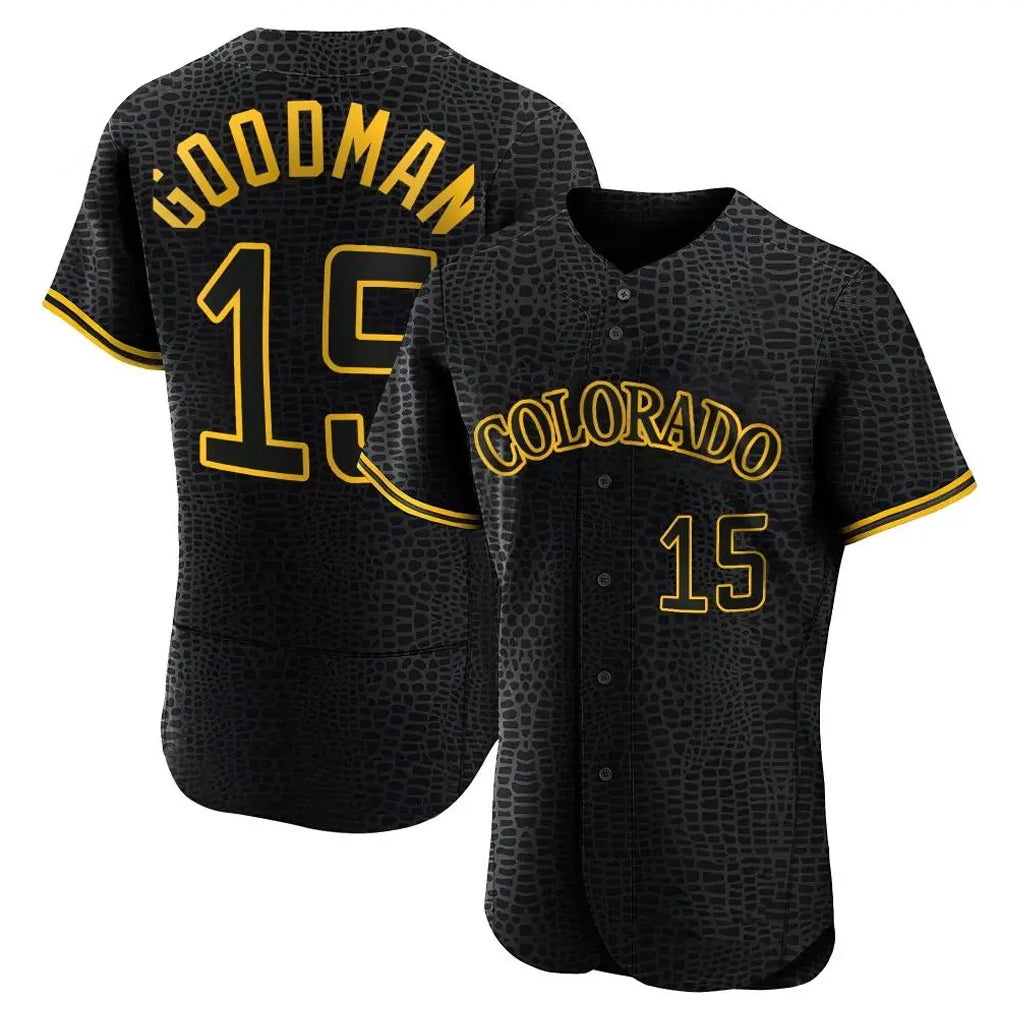 Silnrao  C.Rockies #15 Hunter Goodman Player Black Snake Skin City Limited Elite Home Stitched Jerseys