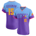Silnrao  C.Rockies #15 Hunter Goodman Player Purple-Light Blue City Connect Limited Elite Home T-shirt Stitched Jerseys