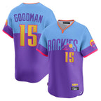 Silnrao C.Rockies #15 Hunter Goodman Player Purple-Light Blue City Connect Limited Home T-shirt Stitched Jerseys