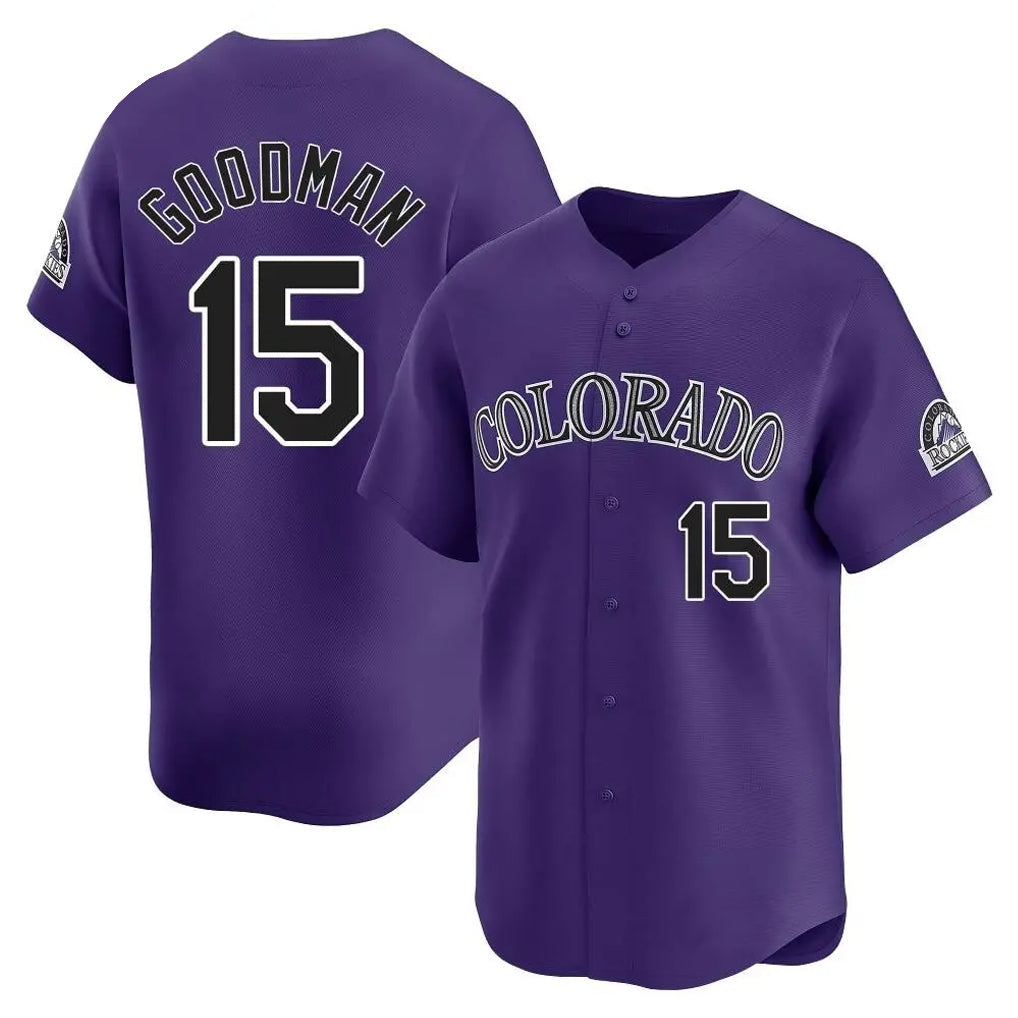 Silnrao  C.Rockies #15 Hunter Goodman Player Purple Limited Home Stitched Jerseys