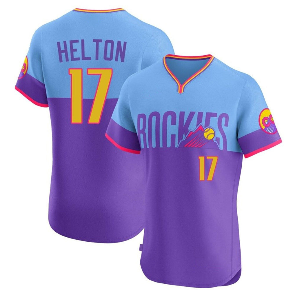 Silnrao  C.Rockies #17 Todd Helton Player Purple-Light Blue City Connect Limited Elite Home T-shirt Stitched Jerseys