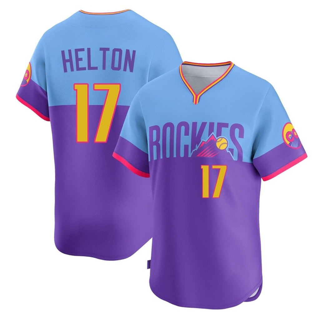 Silnrao  C.Rockies #17 Todd Helton Player Purple-Light Blue City Connect Limited Home T-shirt Stitched Jerseys