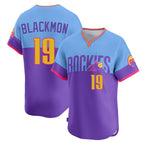 Silnrao  C.Rockies #19 Charlie Blackmon Player Purple-Light Blue City Connect Limited Home T-shirt Stitched Jerseys