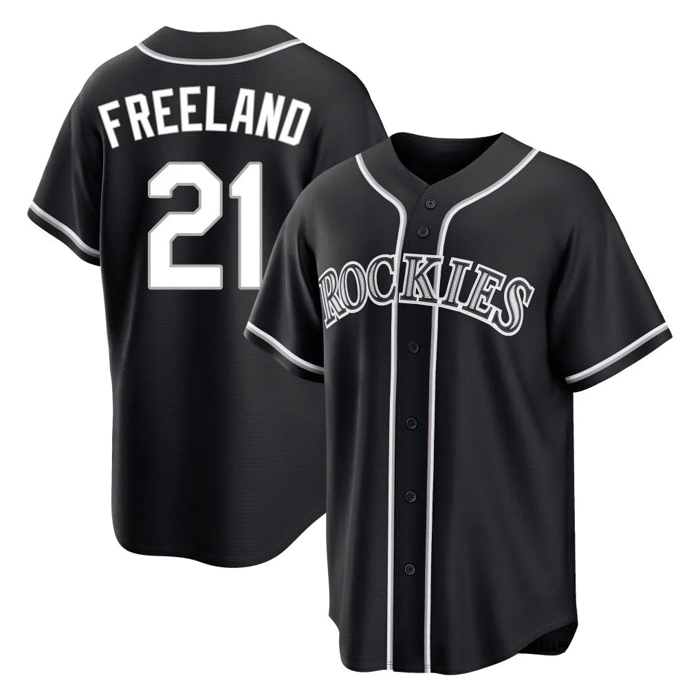 Silnrao  C.Rockies #21 Kyle Freeland Player Black Fashion Out Home Game Stitched Jerseys
