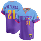 Silnrao  C.Rockies #21 Kyle Freeland Player Purple-Light Blue City Connect Limited Home T-shirt Stitched Jerseys