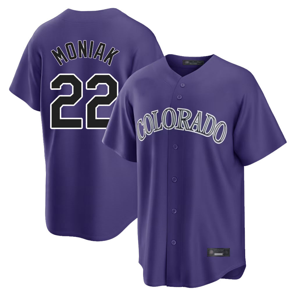 Silnrao  C.Rockies #22 Mickey Moniak Player Purple Game Home Stitched Jerseys