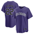 Silnrao  C.Rockies #22 Mickey Moniak Player Purple Game Home Stitched Jerseys