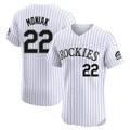 Silnrao  C.Rockies #22 Mickey Moniak Player White Limited Elite Home Stitched Jerseys