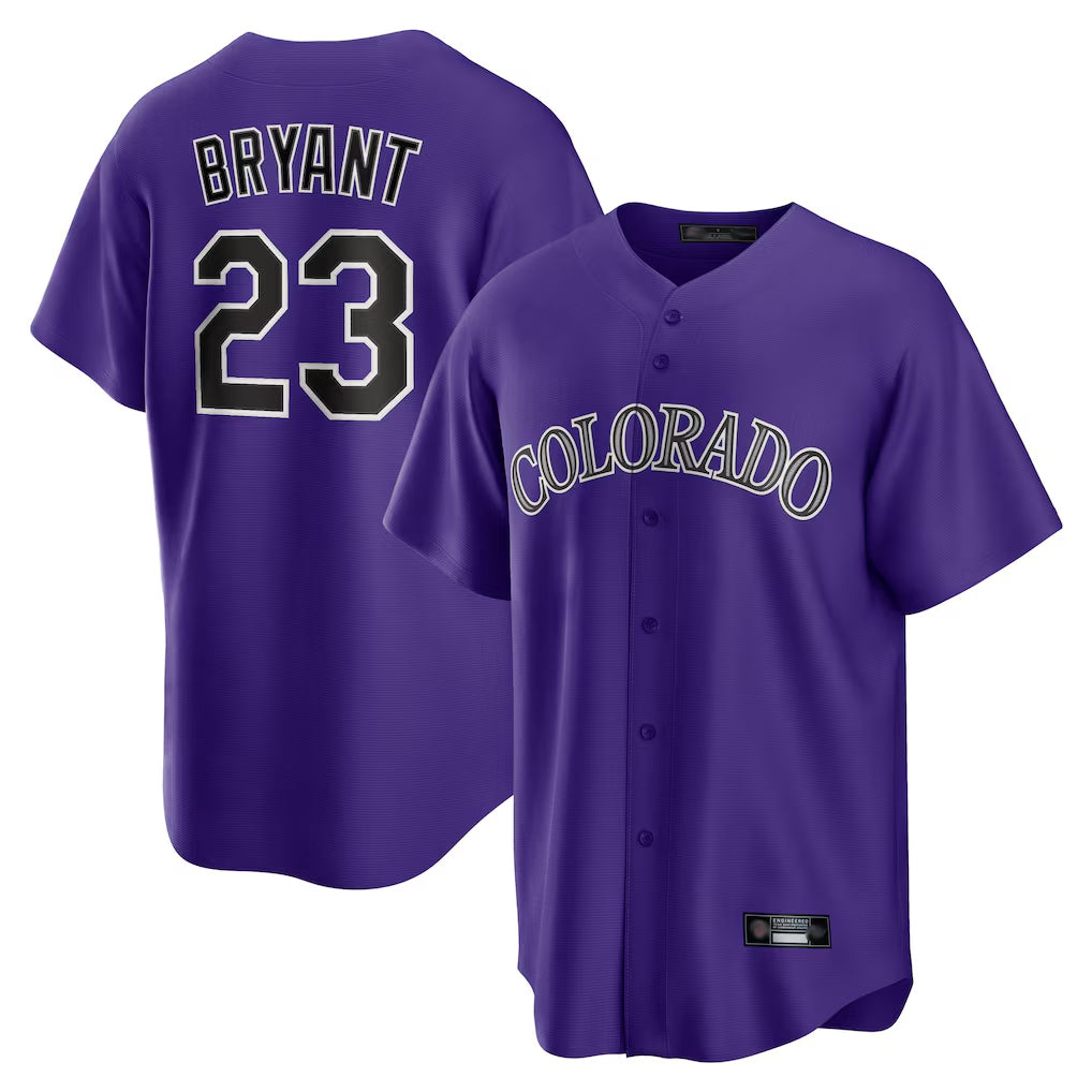 Silnrao  C.Rockies #23 Kris Bryant Player Purple Game Home Stitched Jerseys