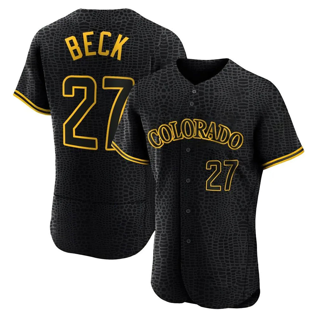 Silnrao  C.Rockies #27 Jordan Beck Player Black Snake Skin City Limited Elite Home Stitched Jerseys