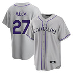 Silnrao  C.Rockies #27 Jordan Beck Player Gray Game Home Stitched Jerseys