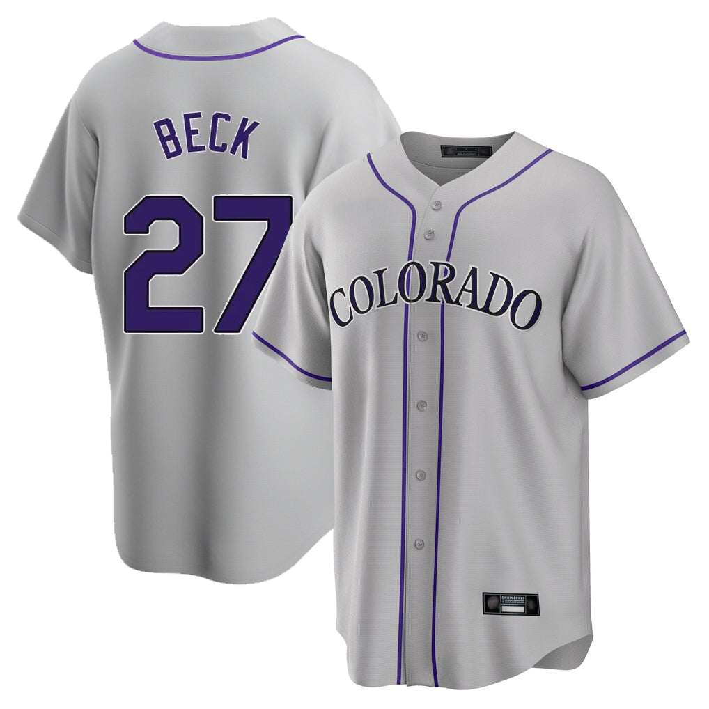 Silnrao  C.Rockies #27 Jordan Beck Player Gray Game Home Stitched Jerseys