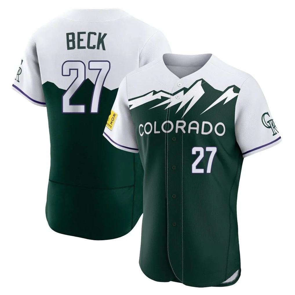 Silnrao  C.Rockies #27 Jordan Beck Player Green City Connect Limited Elite Home Stitched Jerseys