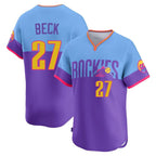 Silnrao C.Rockies #27 Jordan Beck Player Purple-Light Blue City Connect Limited Home T-shirt Stitched Jerseys