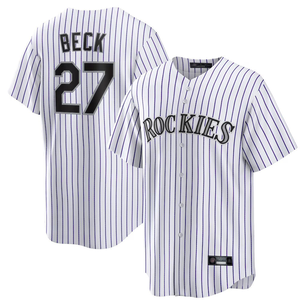 Silnrao  C.Rockies #27 Jordan Beck Player White Game Home Stitched Jerseys