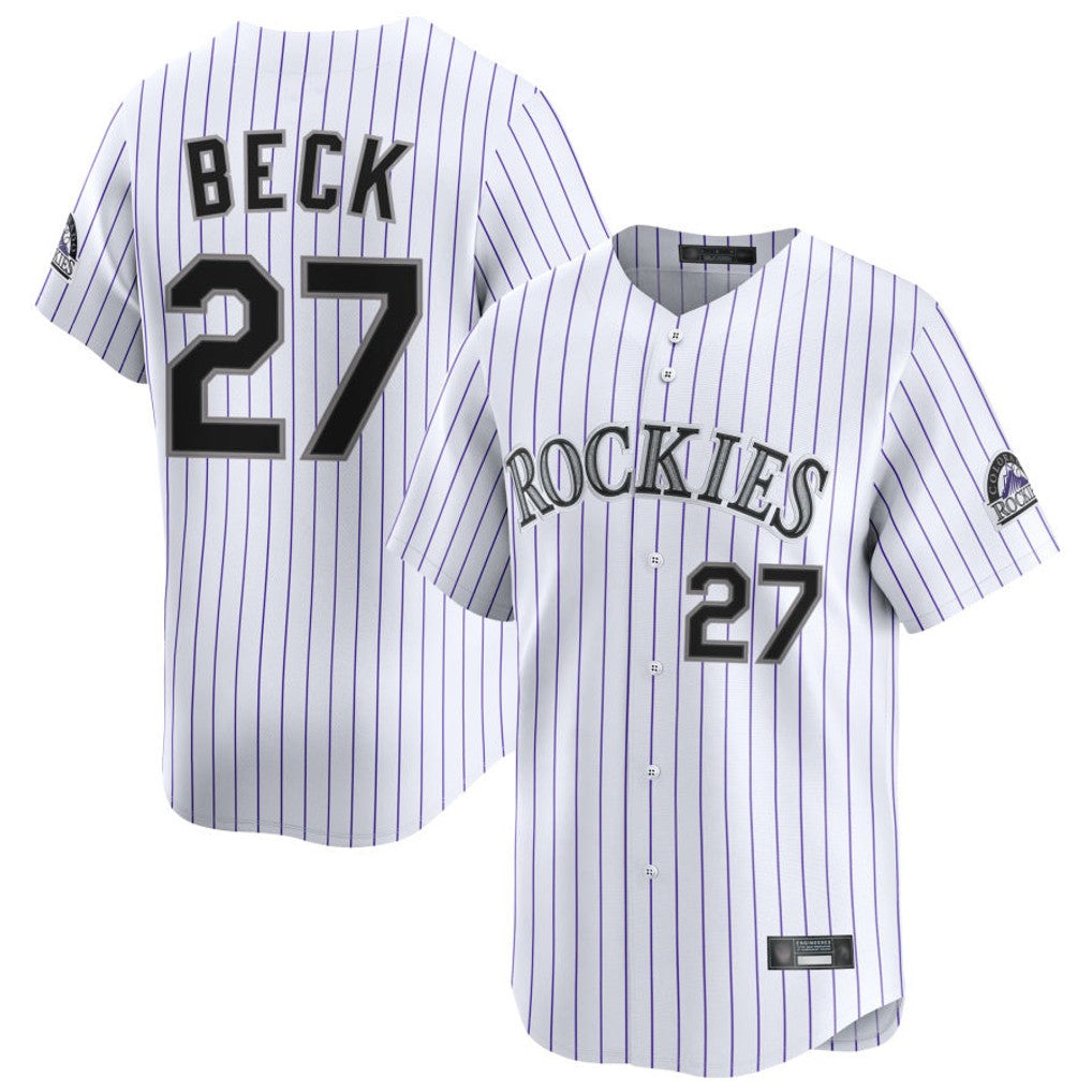 Silnrao  C.Rockies #27 Jordan Beck Player White Limited Home Stitched Jerseys