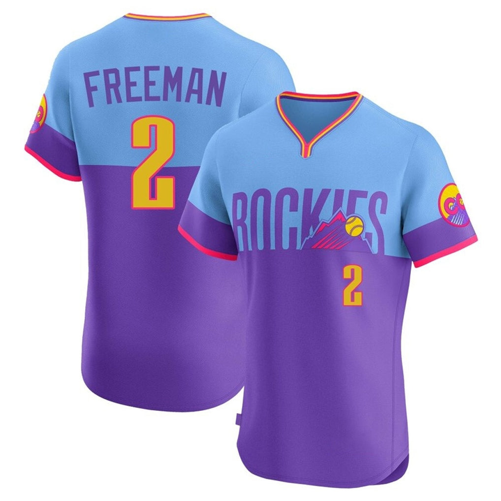 Silnrao C.Rockies #2 Tyler Freeman Player Purple-Light Blue City Connect Limited Elite Home T-shirt Stitched Jerseys