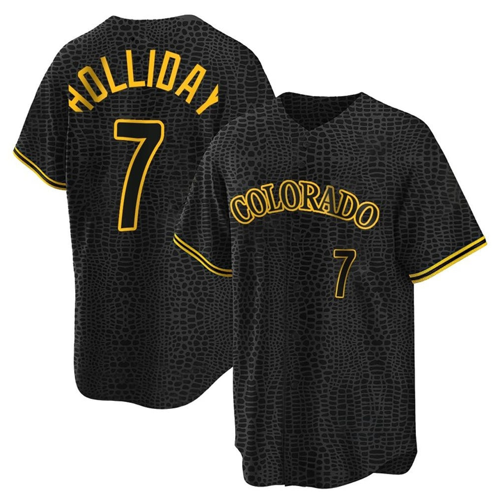 Silnrao C.Rockies #7 Matt Holliday Player Black Snake Skin City Home Game Stitched Jerseys