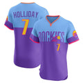 Silnrao C.Rockies #7 Matt Holliday Player Purple-Light Blue City Connect Limited Elite Home T-shirt Stitched Jerseys