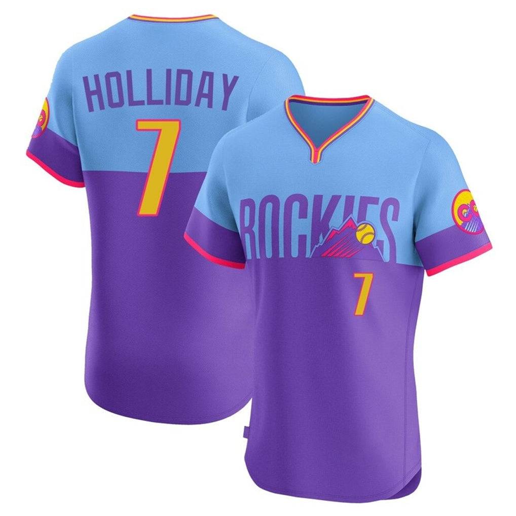Silnrao C.Rockies #7 Matt Holliday Player Purple-Light Blue City Connect Limited Elite Home T-shirt Stitched Jerseys
