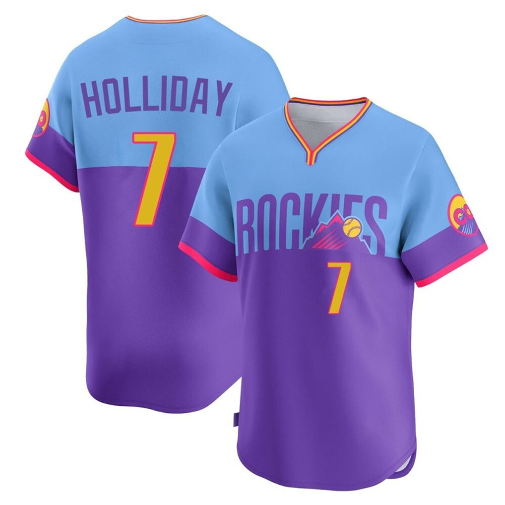 Silnrao C.Rockies #7 Matt Holliday Player Purple-Light Blue City Connect Limited Home T-shirt Stitched Jerseys